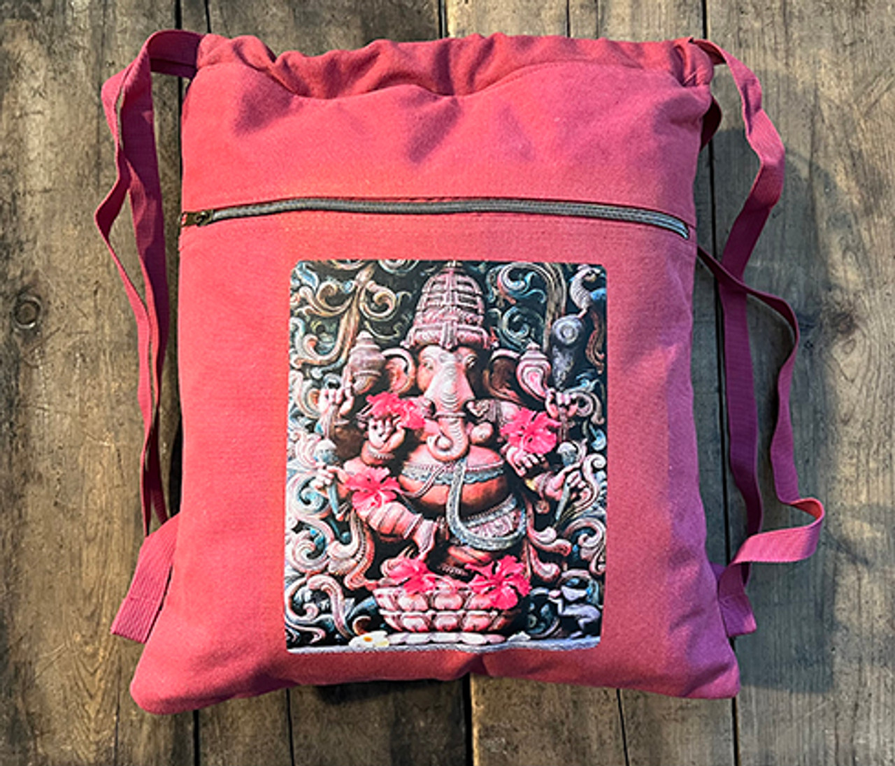 Hemp Cotton Patchwork Tie Dye Backpack w/ Ganesha Print